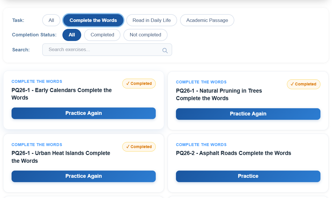 Lingoleap TOEFL targeted question-type practice — focused drills on one task type